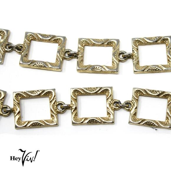 Vintage Chain Necklace Ornate Rectangles Chunky Statement 24" Long - Hey Viv - Picture 3 of 5